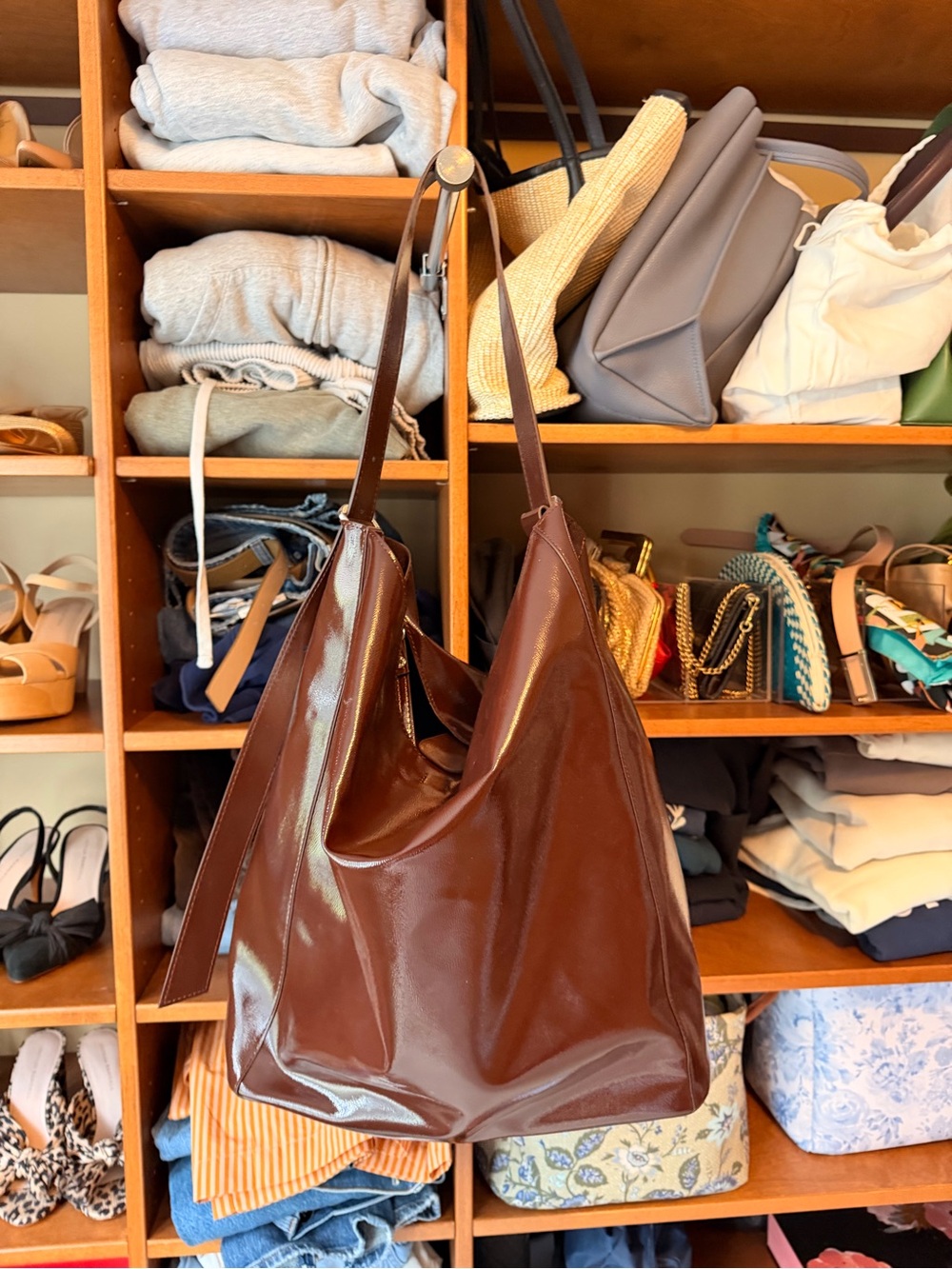 Zara Burgundy Patent Shoulder Hobo Bag